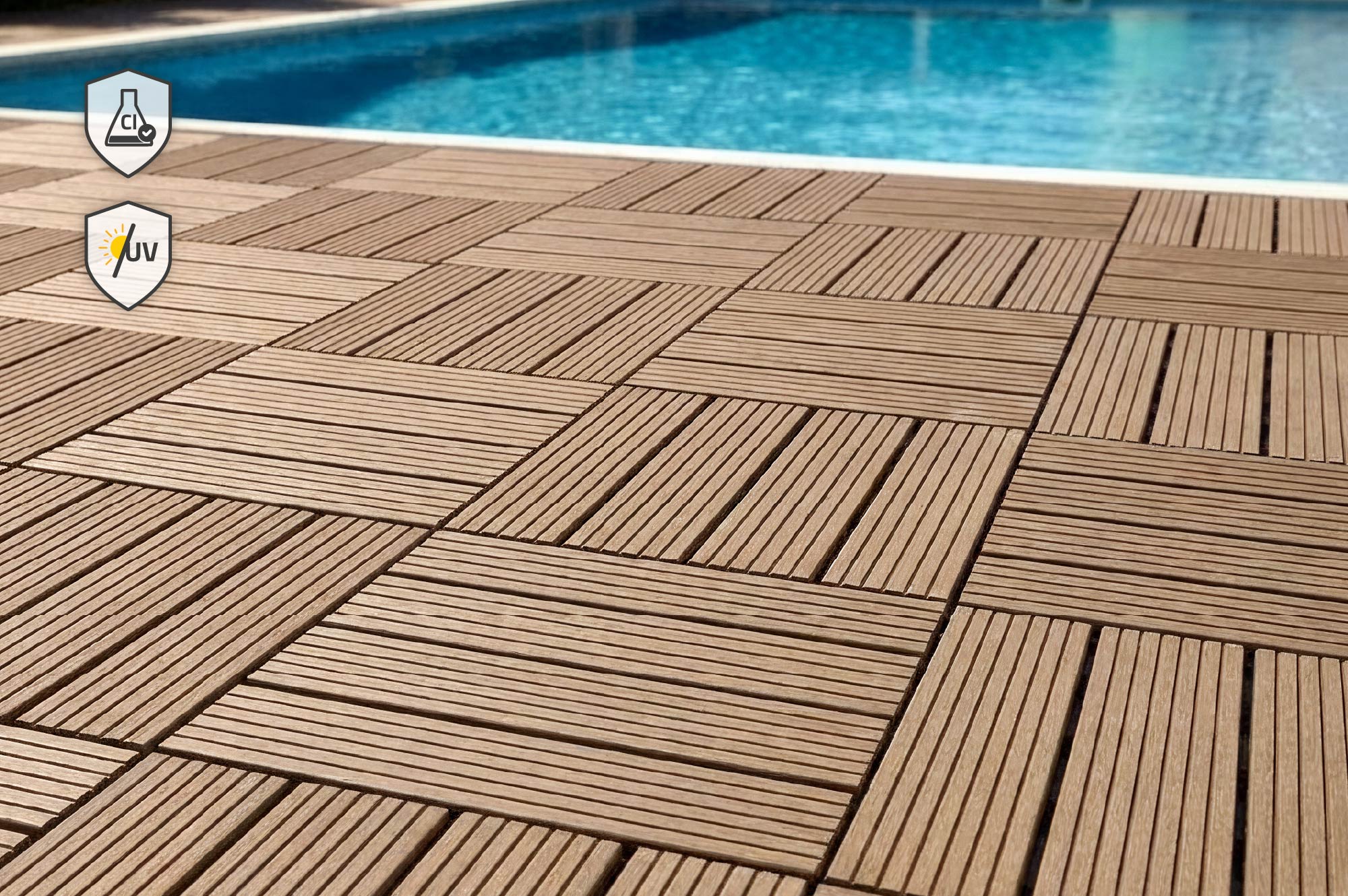 Set of 30 interlocking SERRA teak-grooved composite terrace tiles, 30x30cm 7