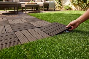 SERRA brown grooved outdoor interlocking tile 30x30cm 12