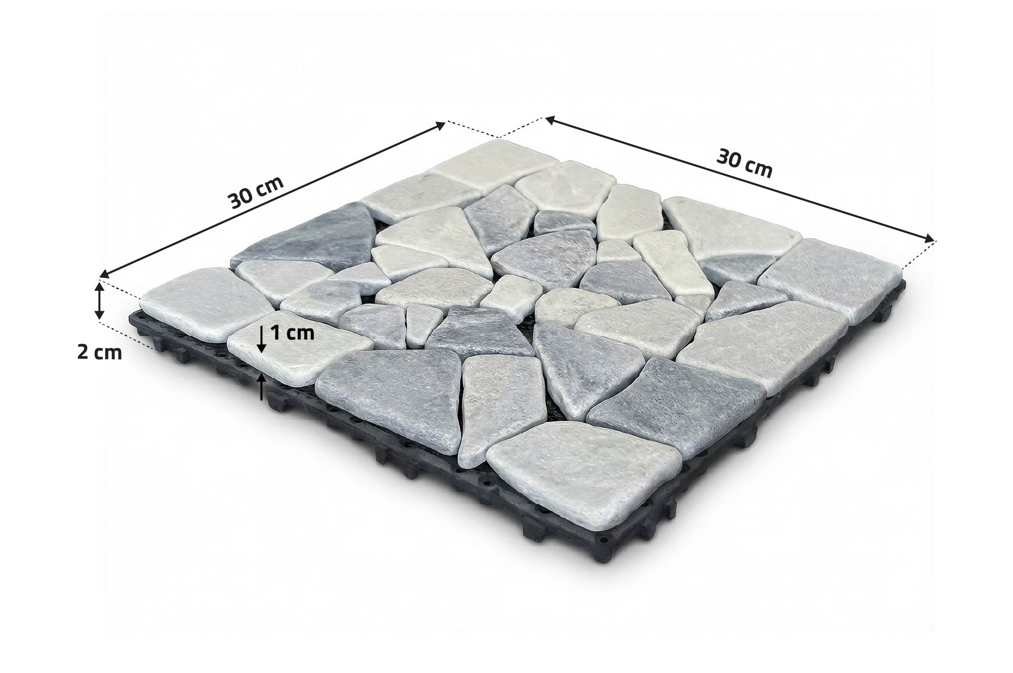 Vonkajšia zámková dlažba OSSA, sivé kamienky, 30x30 cm 3