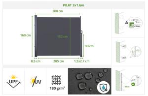 Paravent extérieur rétractable PILAT 3x1,6 m gris anthracite 13