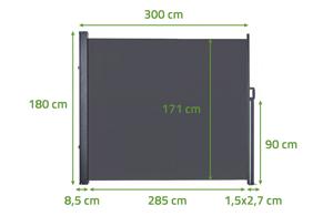 PILAT einziehbare Seitenmarkise 3x1,8 m anthrazitgrau 2