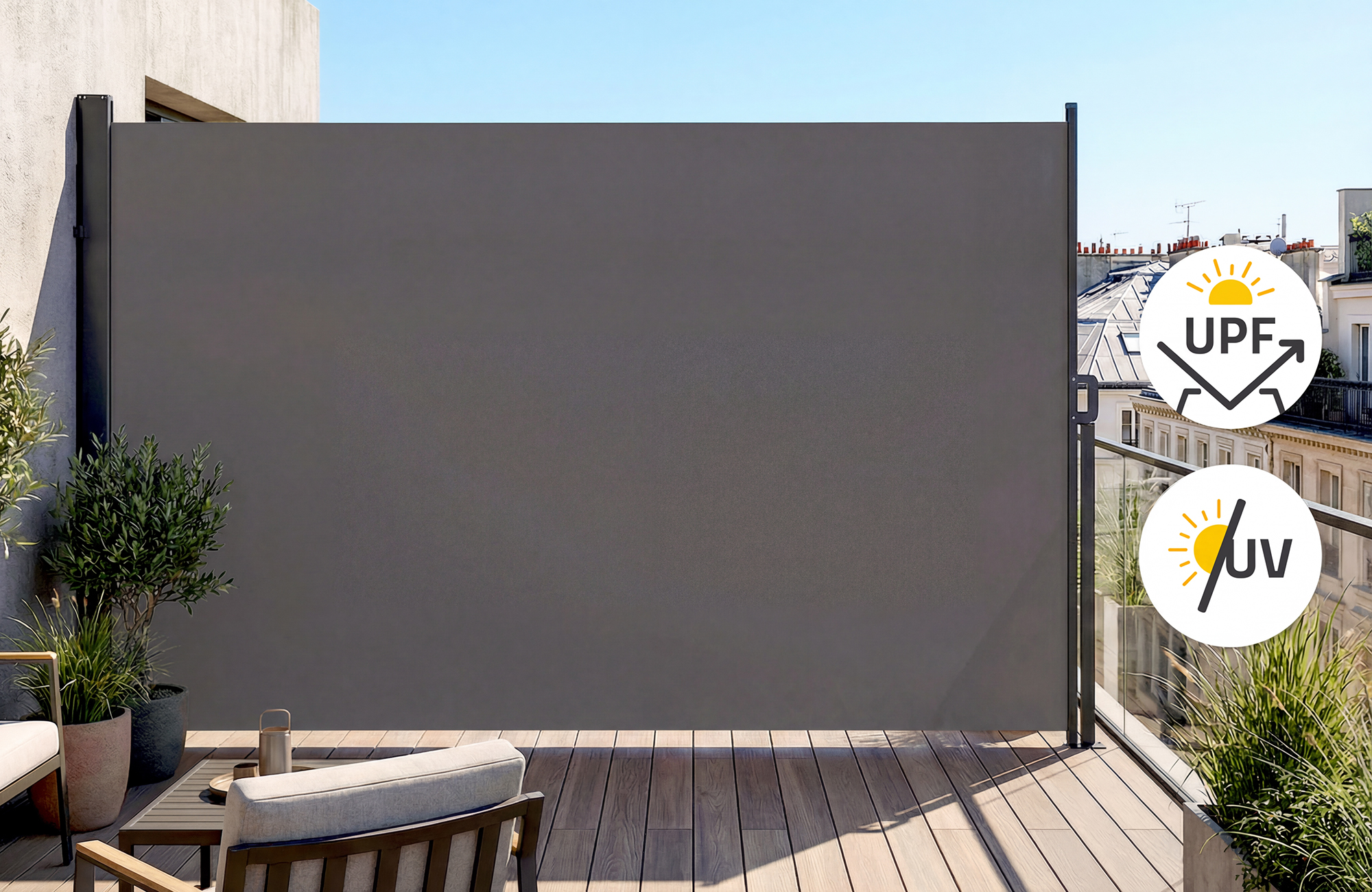 Paravent extérieur rétractable PILAT 5x1,8 m gris anthracite 5