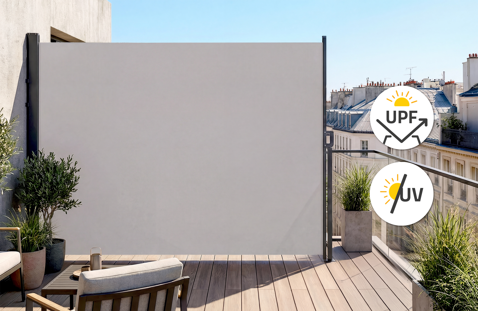 PILAT kihúzható oldalsó napellenző 3x1,6 m világos szürke 5