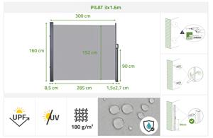 Paravent extérieur rétractable PILAT 3x1,6 m gris clair 13