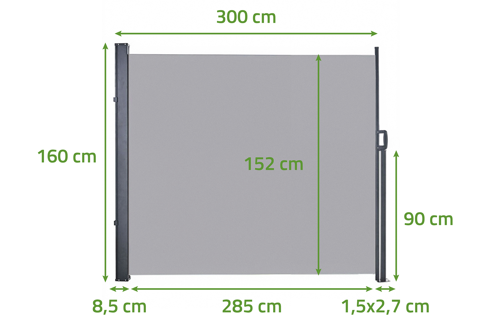 PILAT kihúzható oldalsó napellenző 3x1,6 m világos szürke 2
