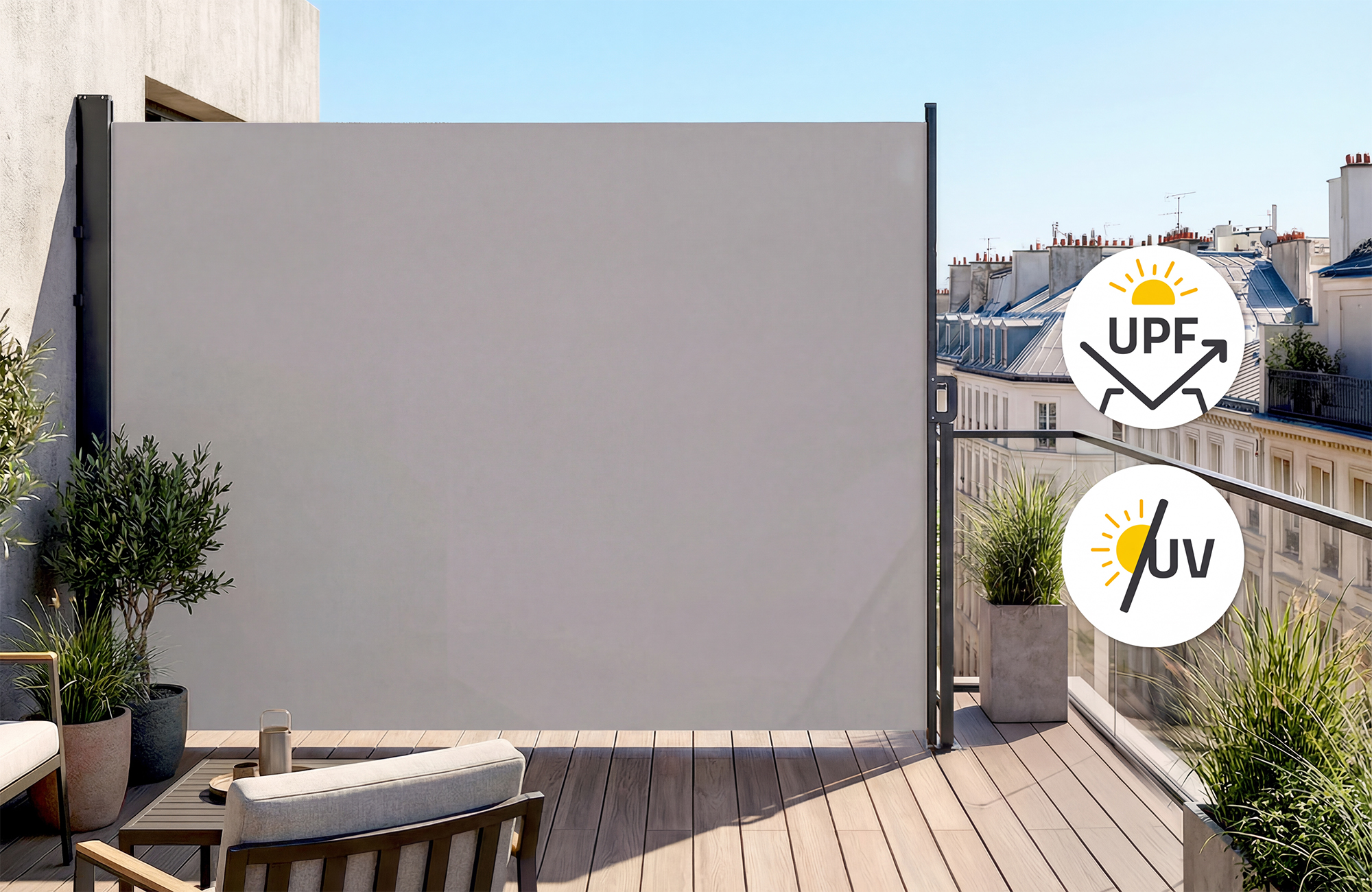 Copertină laterală retractabilă PILAT 3x1,8 m gri deschis 5