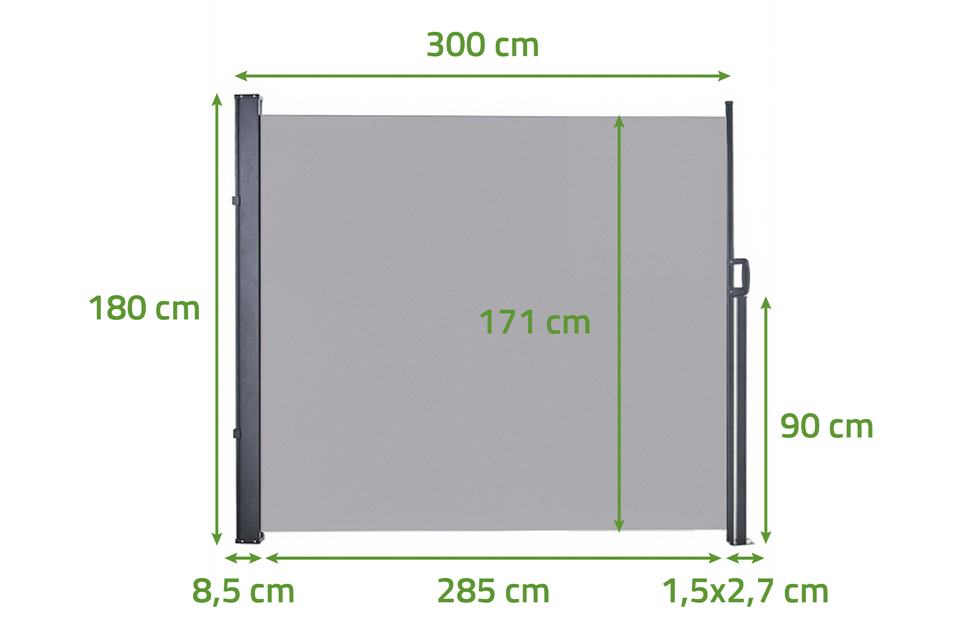 Copertină laterală retractabilă PILAT 3x1,8 m gri deschis 2