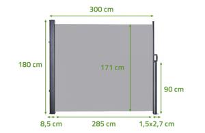 PILAT uitschuifbaar zijscherm 3x1,8 m lichtgrijs 2