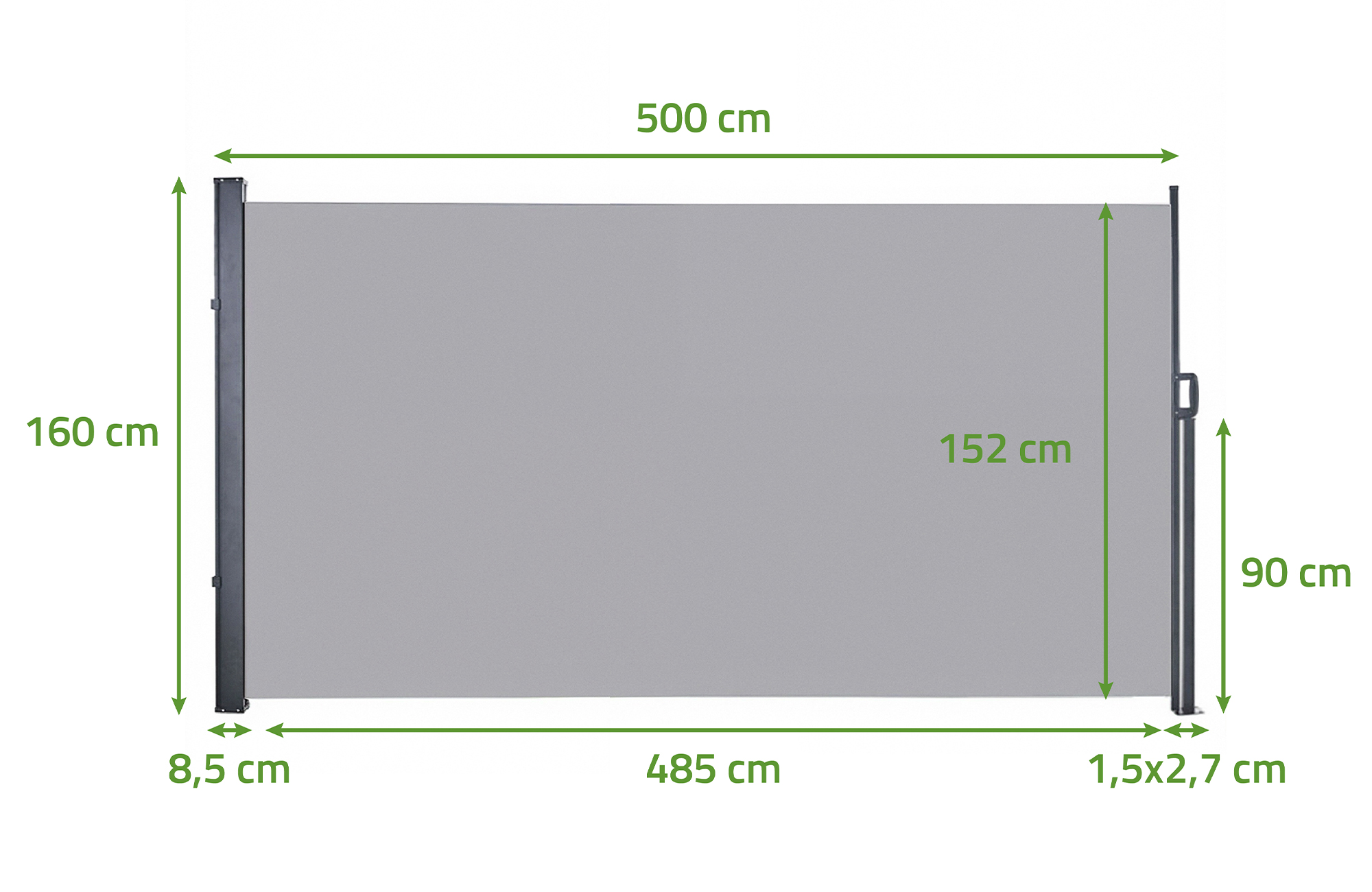 PILAT kihúzható oldalsó napellenző 5x1,6 m világosszürke 2