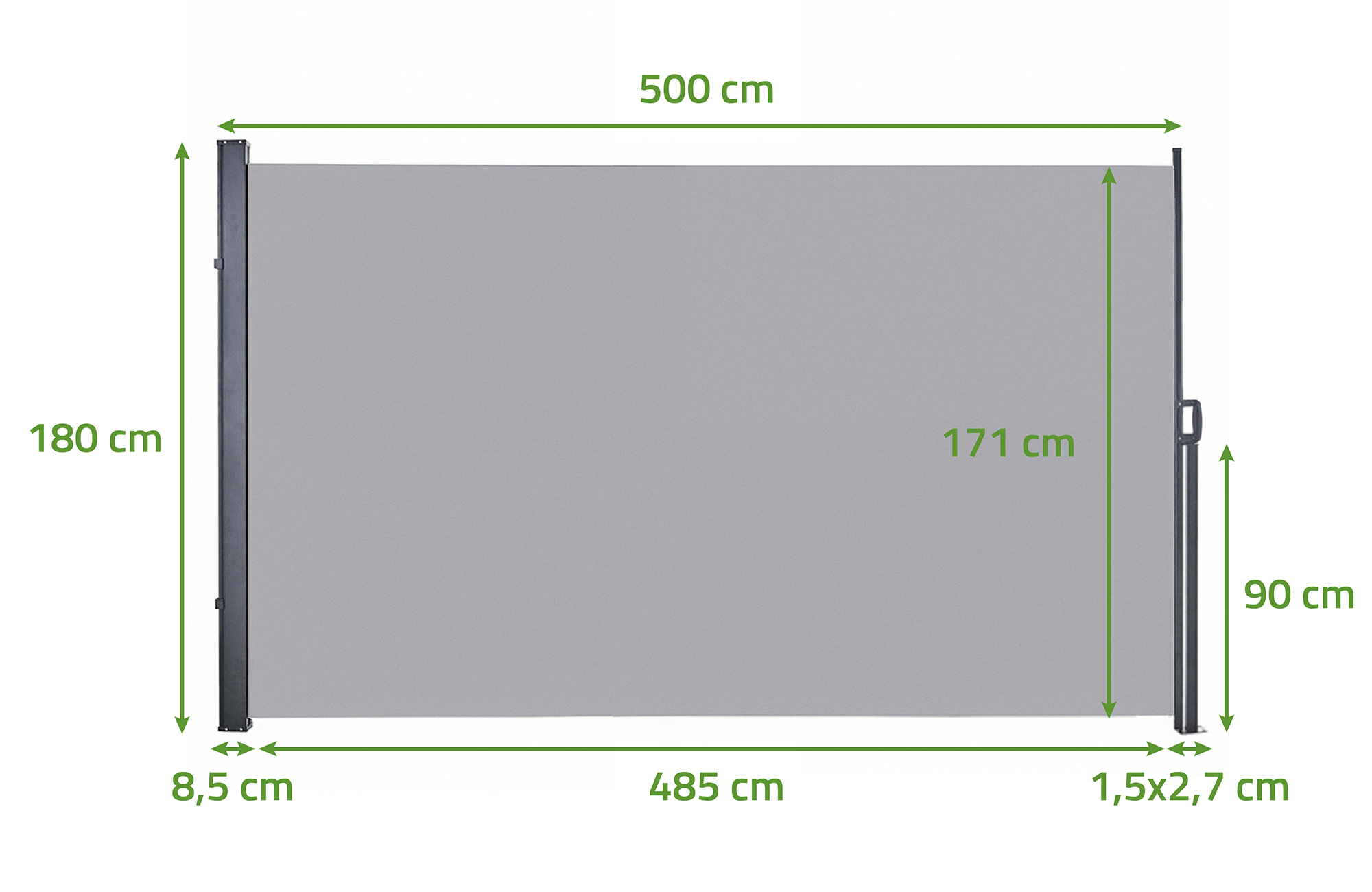 PILAT kihúzható oldalsó napellenző 5x1,8 m világosszürke 2