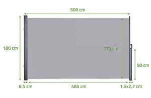 Toldo lateral retrátil PILAT 5x1,8 m cinza claro 2