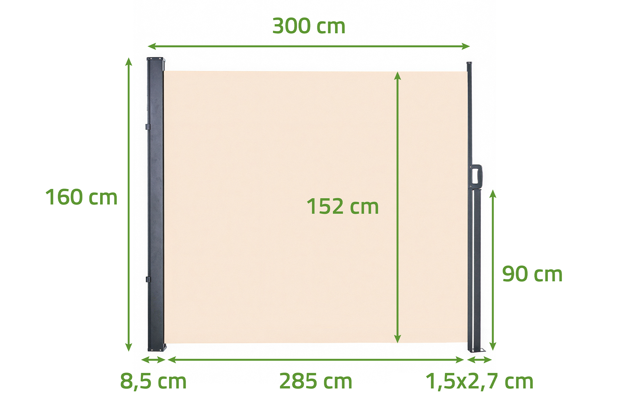 PILAT 3x1.6m beige retractable side awning 2