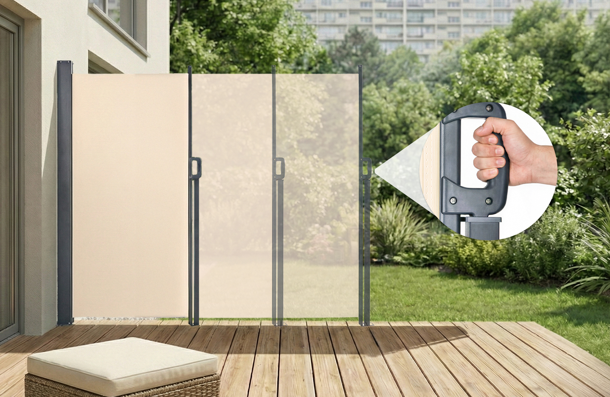 PILAT 3x1,8 m smėlio spalvos ištraukiamas šoninis markizinis tentas 3