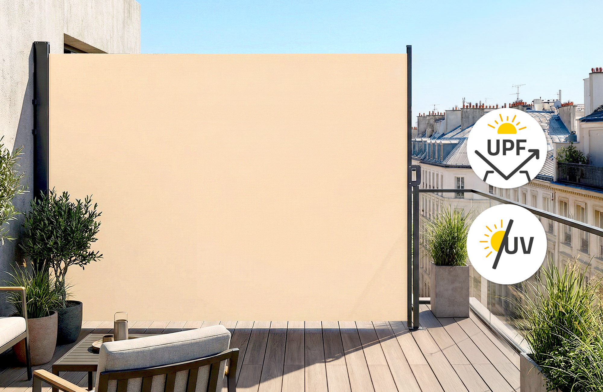 PILAT 3x1,8 m smėlio spalvos ištraukiamas šoninis markizinis tentas 5