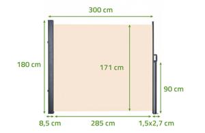 PILAT uitschuifbaar zijscherm 5x1,8 m beige 2