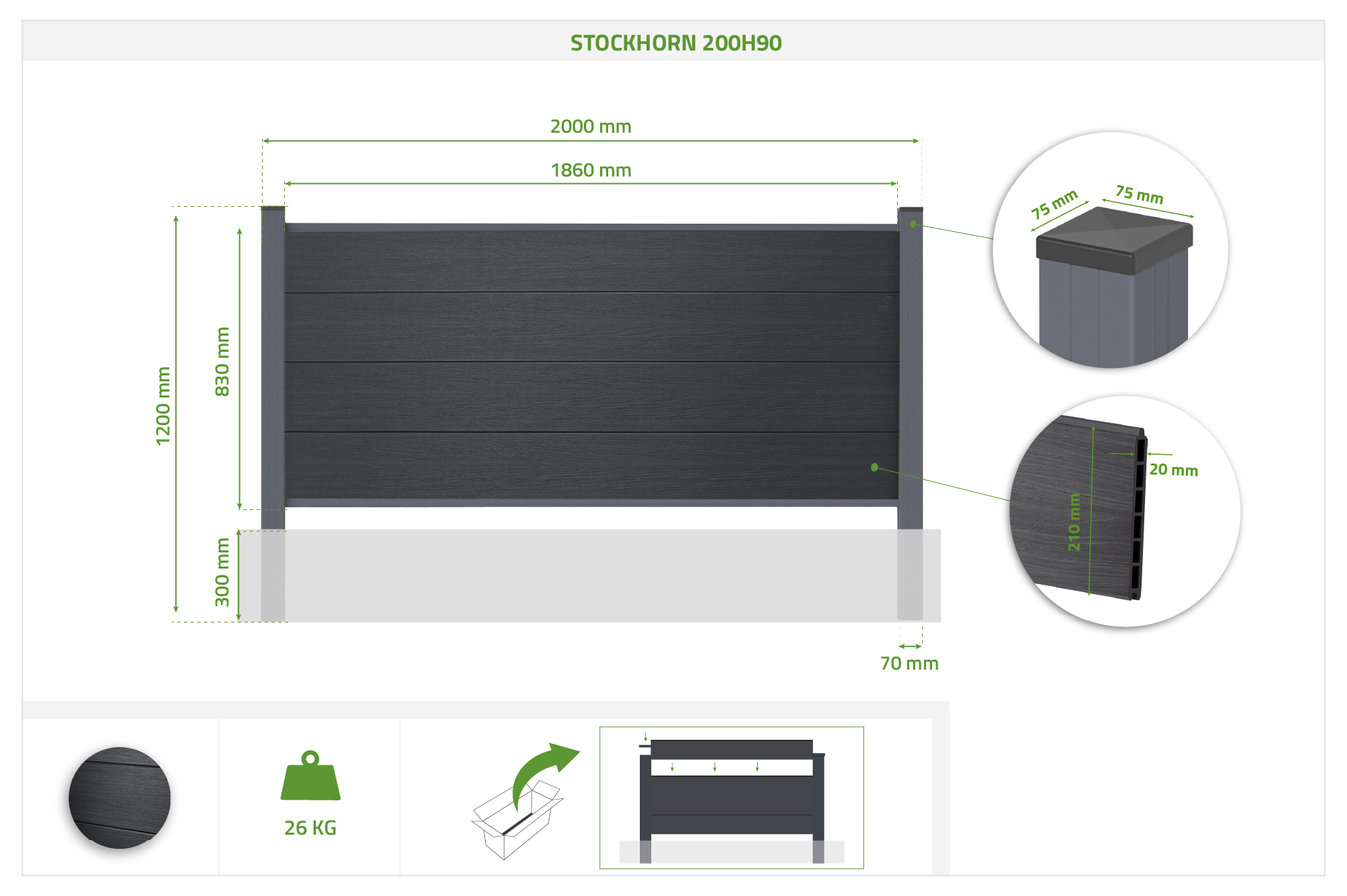 10 m langer STOCKHORN-Verbundzaun, 90 cm hoch, zur Erdverlegung, grau 4