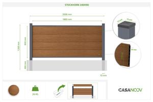 10m STOCKHORN composite fence, 90cm high, teak, for in-ground installation 15