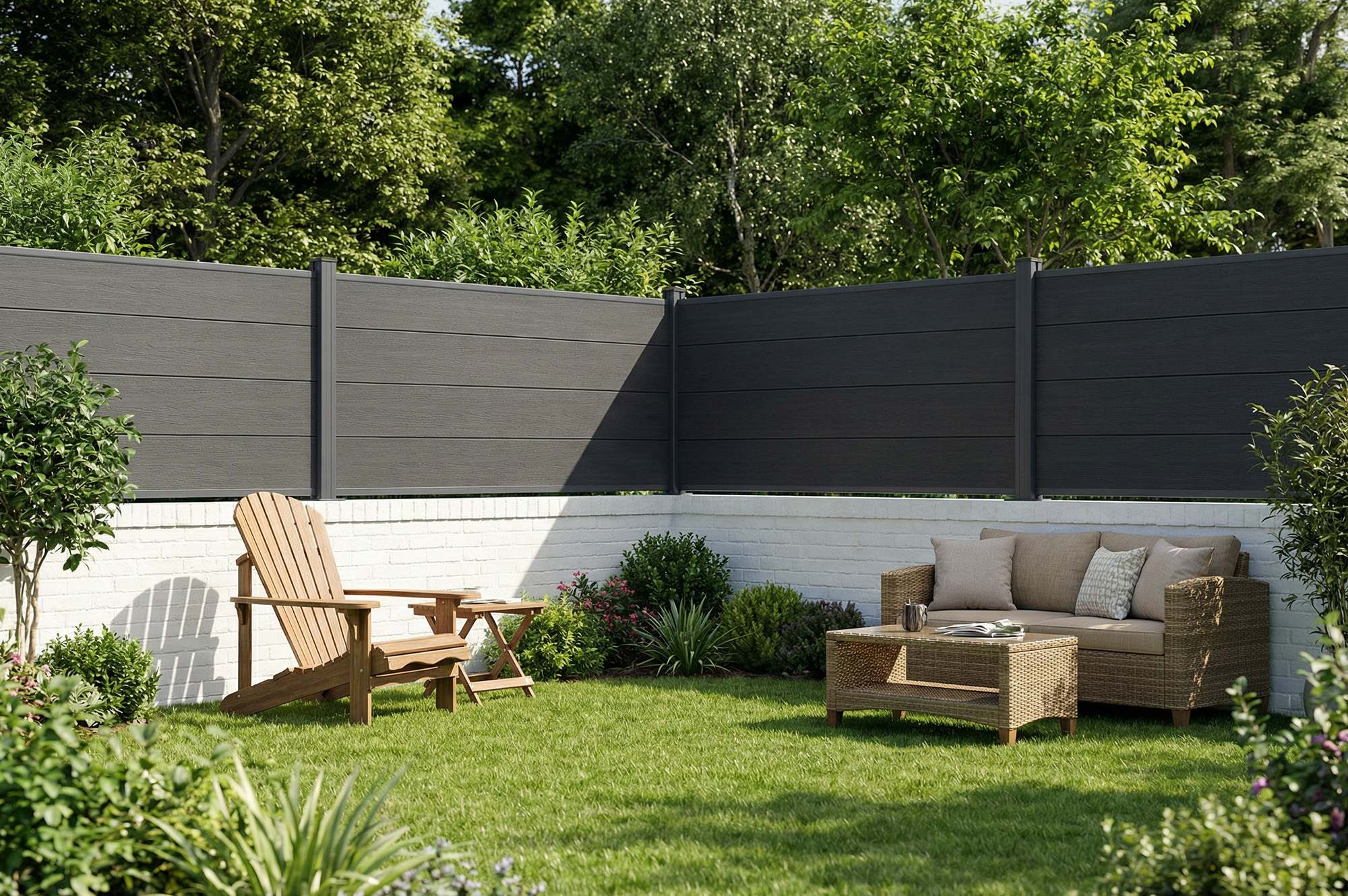 10m kompozitní plot STOCKHORN, výška 90 cm, na šedých základních deskách 16