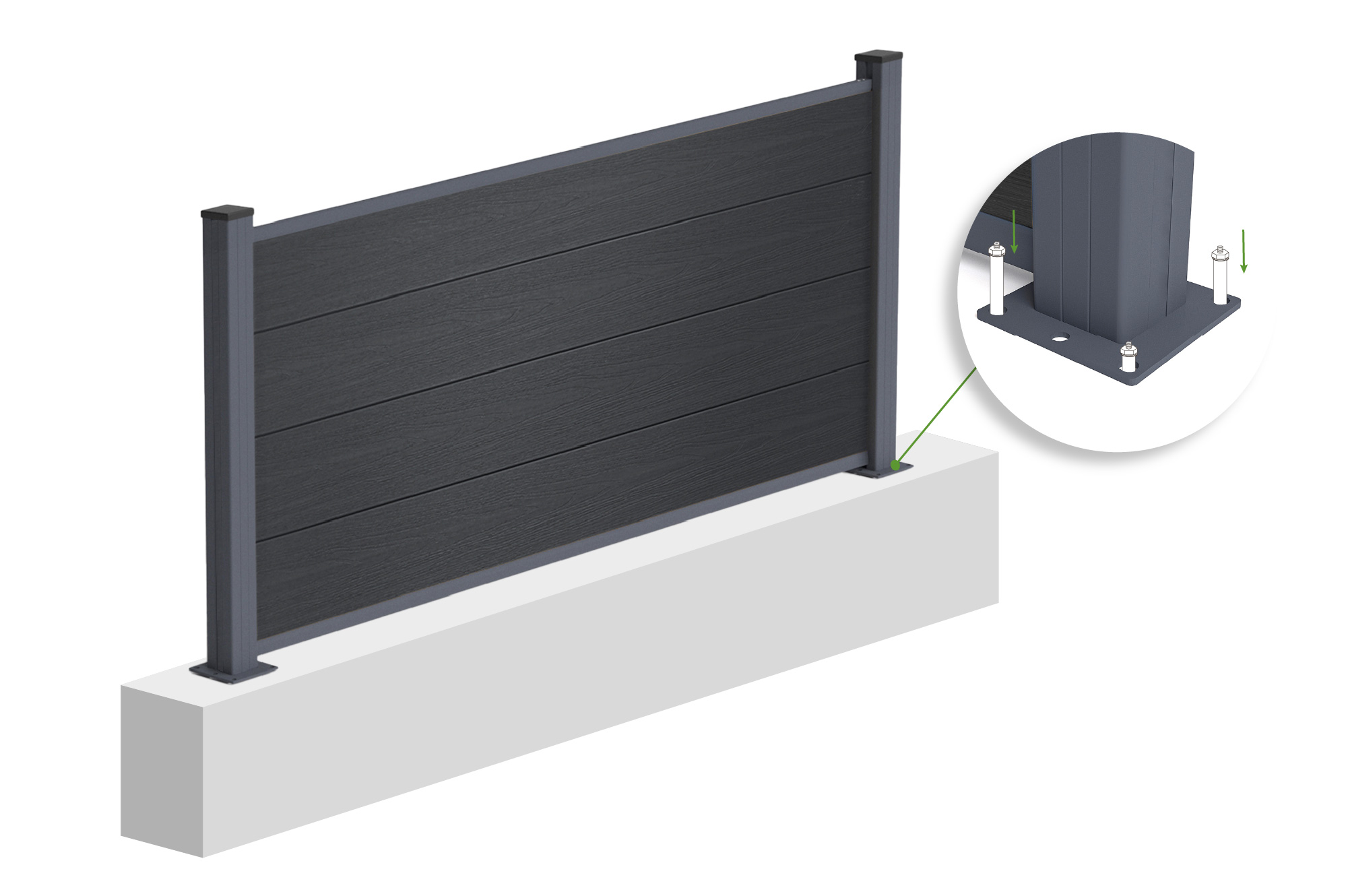 10m kompozitní plot STOCKHORN, výška 90 cm, na šedých základních deskách 5