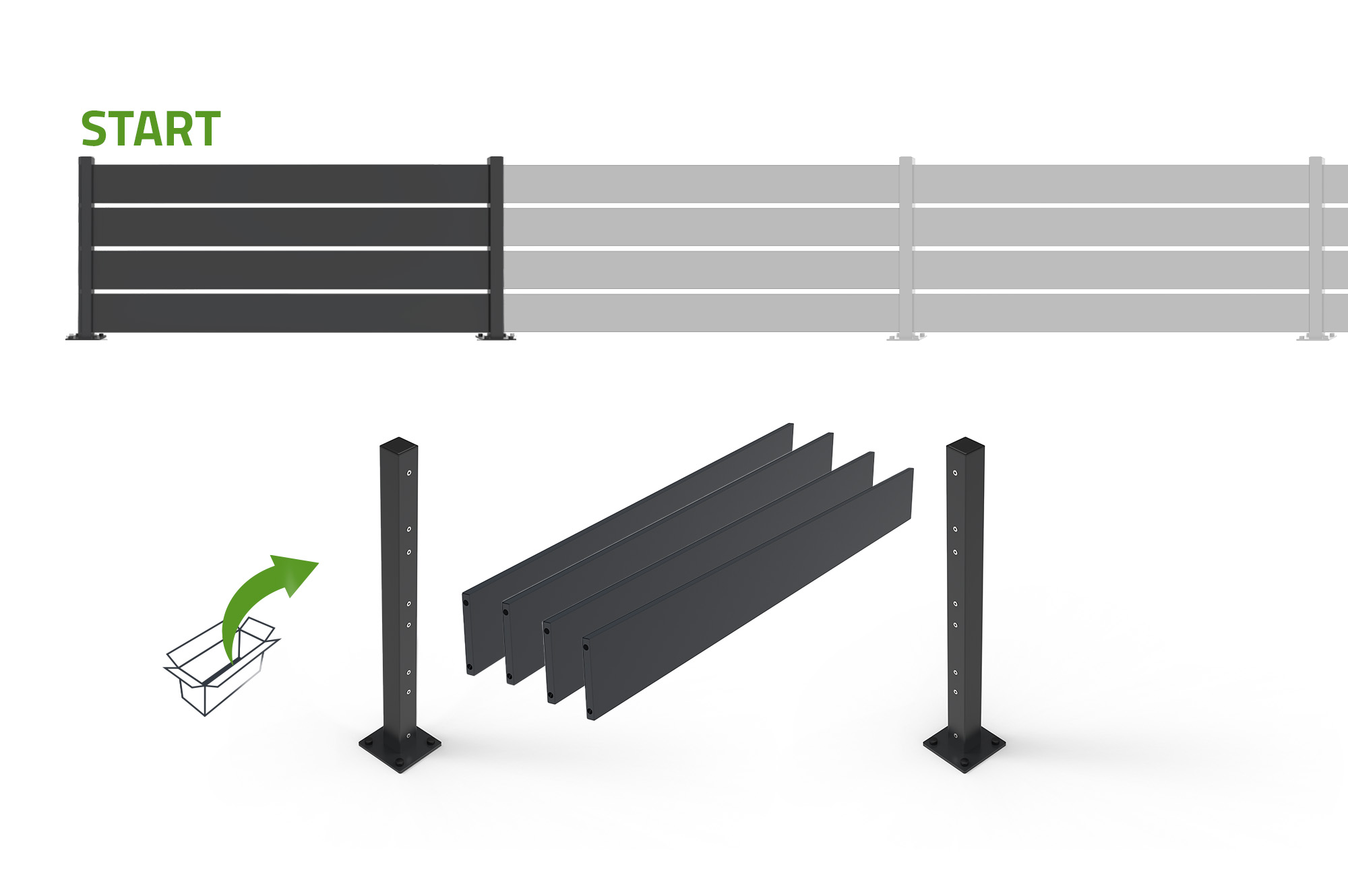 VELINO komplet za začetnike iz črne jeklene pol-open ograje 2 m x V 80 cm 2