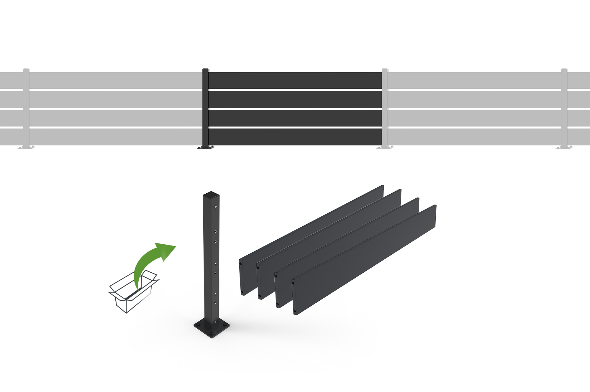 VELINO komplet za podaljšanje pol-otvorene črne jeklene ograje 2 m x V,80 cm 2