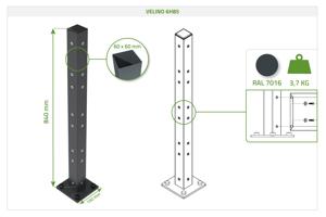 Corner post on base plate for VELINO fence 6x6cm H.84cm 3