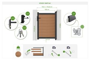 ATHOS draaipoort van 3,5 m hoog en 140 cm van teakhoutcomposiet met aluminium frame + ATHOS voetgangerspoort van 1 m hoog en 140 cm van composietmateriaal 21
