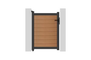 ATHOS draaipoort van 3,5 m hoog en 140 cm van teakhoutcomposiet met aluminium frame + ATHOS voetgangerspoort van 1 m hoog en 140 cm van composietmateriaal 29