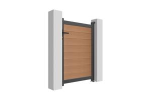 ATHOS draaipoort van 3,5 m hoog en 140 cm van teakhoutcomposiet met aluminium frame + ATHOS voetgangerspoort van 1 m hoog en 140 cm van composietmateriaal 19