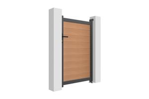 Portail bois composite battant 3,5m ATHOS H.160cm teck avec cadre aluminium + portillon composite ATHOS 1m H.160cm 19