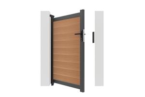 Portail bois composite battant 3,5m ATHOS H.160cm teck avec cadre aluminium + portillon composite ATHOS 1m H.160cm 30