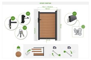 Portail bois composite battant 3,5m ATHOS H.160cm teck avec cadre aluminium + portillon composite ATHOS 1m H.160cm 21