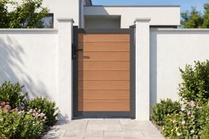 Portillon bois composite plein 1m ATHOS H.160cm teck avec cadre aluminium main image