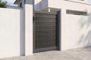Portail bois composite battant 3m ATHOS H.140cm gris anthracite avec cadre aluminium + portillon composite ATHOS 1m H.140cm 22