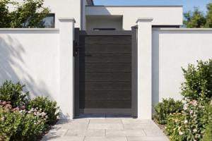 Portillon bois composite plein 1m ATHOS H.140cm gris anthracite avec cadre aluminium main image