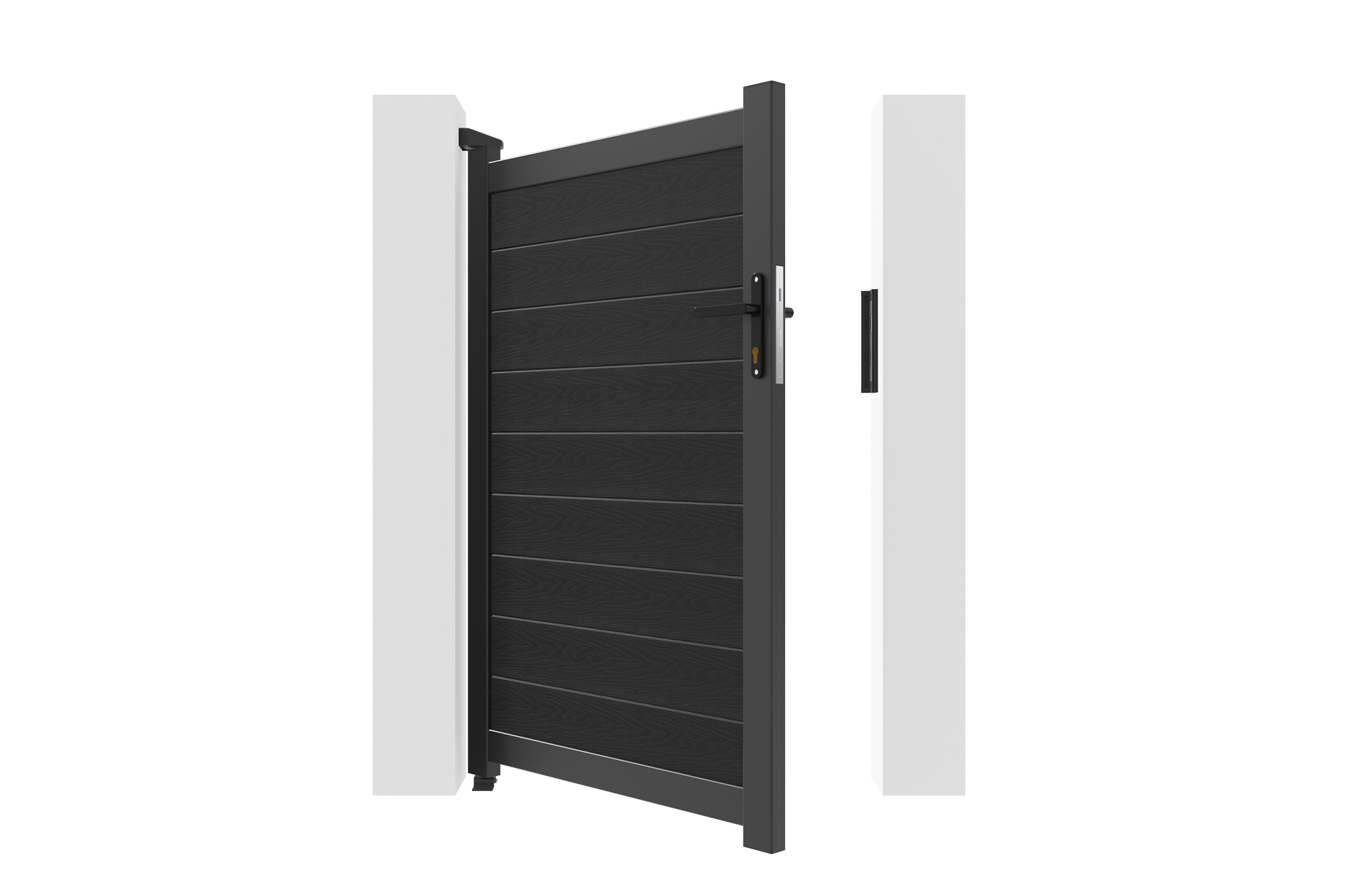 ATHOS 3m H.160cm Anthracite Grey Composite Wood Swing Gate with Aluminium Frame + ATHOS 1m H.160cm Composite Pedestrian Gate 30