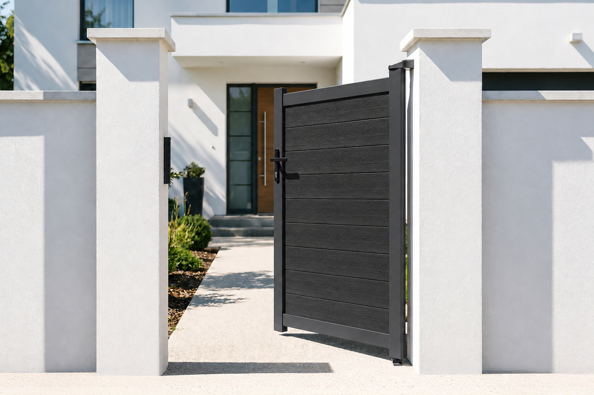 ATHOS 3m H.160cm Anthracite Grey Composite Wood Swing Gate with Aluminium Frame + ATHOS 1m H.160cm Composite Pedestrian Gate 22