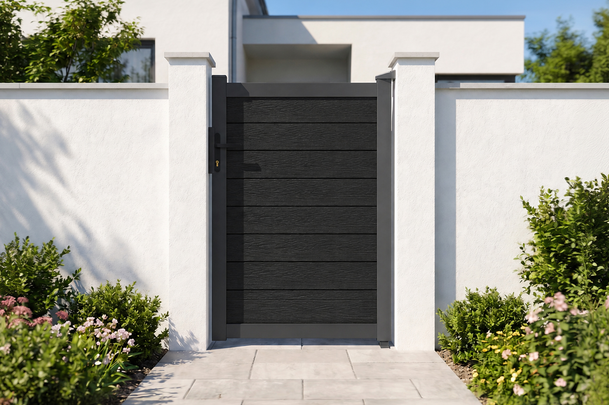 Portillon bois composite plein 1m ATHOS H.160cm gris anthracite avec cadre aluminium main_image