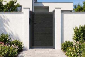 Portillon bois composite plein 1m ATHOS H.160cm gris anthracite avec cadre aluminium main image