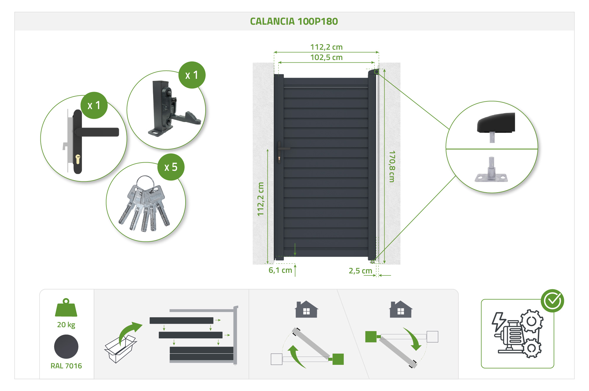 Brama 1m CALANCIA wys. 180cm szara aluminiowa 4