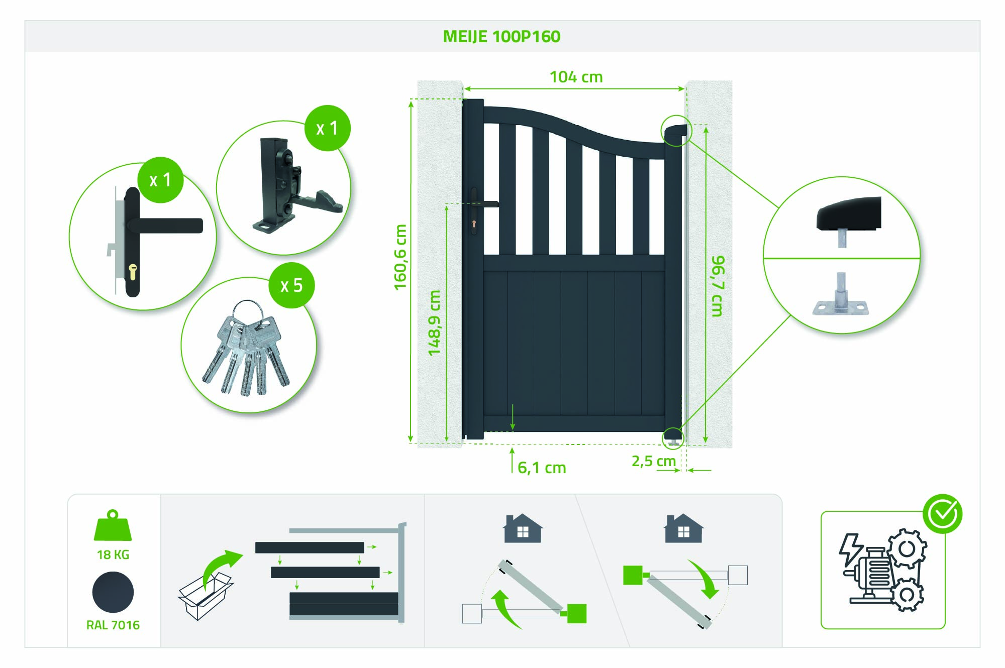 Vrata s podesivom širinom 1m MEIJE V. 160 cm aluminijsko siva 3
