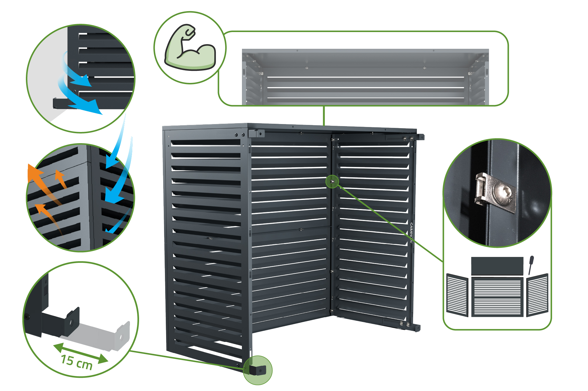 ANETO graue Aluminiumabdeckung für Klimaanlage & Wärmepumpe - Größe XL 9