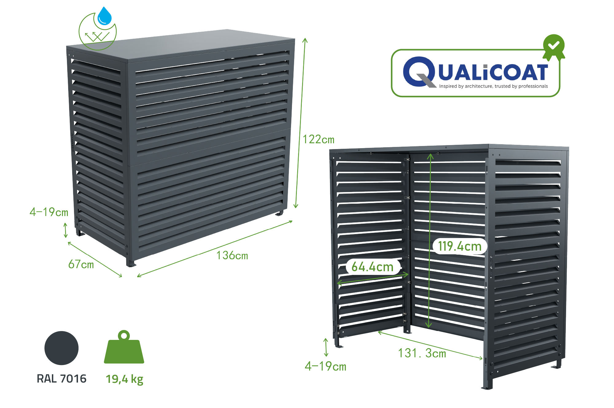 ANETO graue Aluminiumabdeckung für Klimaanlage & Wärmepumpe - Größe XL 3