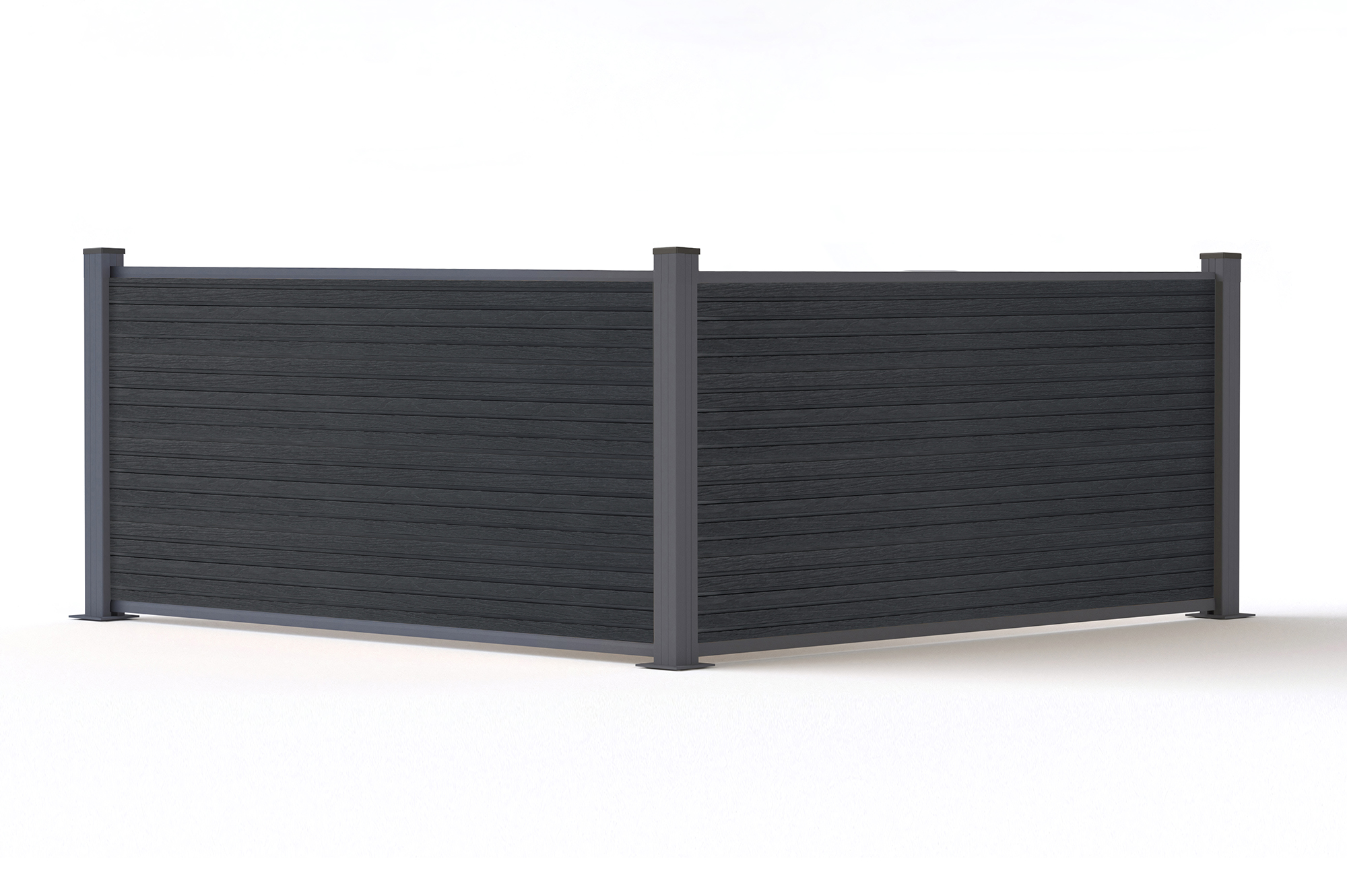 10 m hoher PRIEL-Verbundzaun in Holzoptik, 90 cm hoch, auf grauen Bodenplatten 7