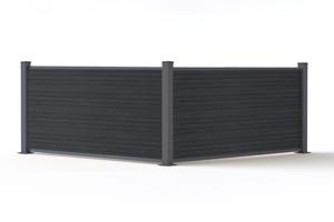 10 m hoher PRIEL-Verbundzaun in Holzoptik, 90 cm hoch, auf grauen Bodenplatten 7