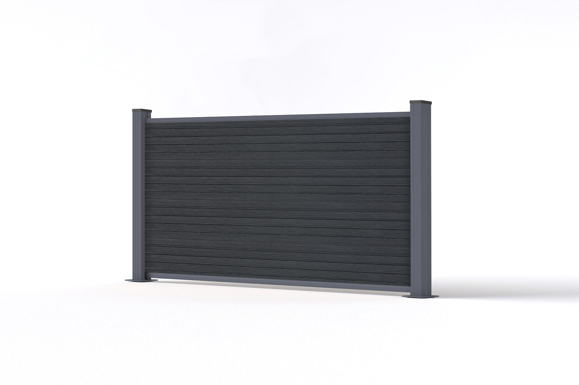 10 m hoher PRIEL-Verbundzaun in Holzoptik, 90 cm hoch, auf grauen Bodenplatten 6