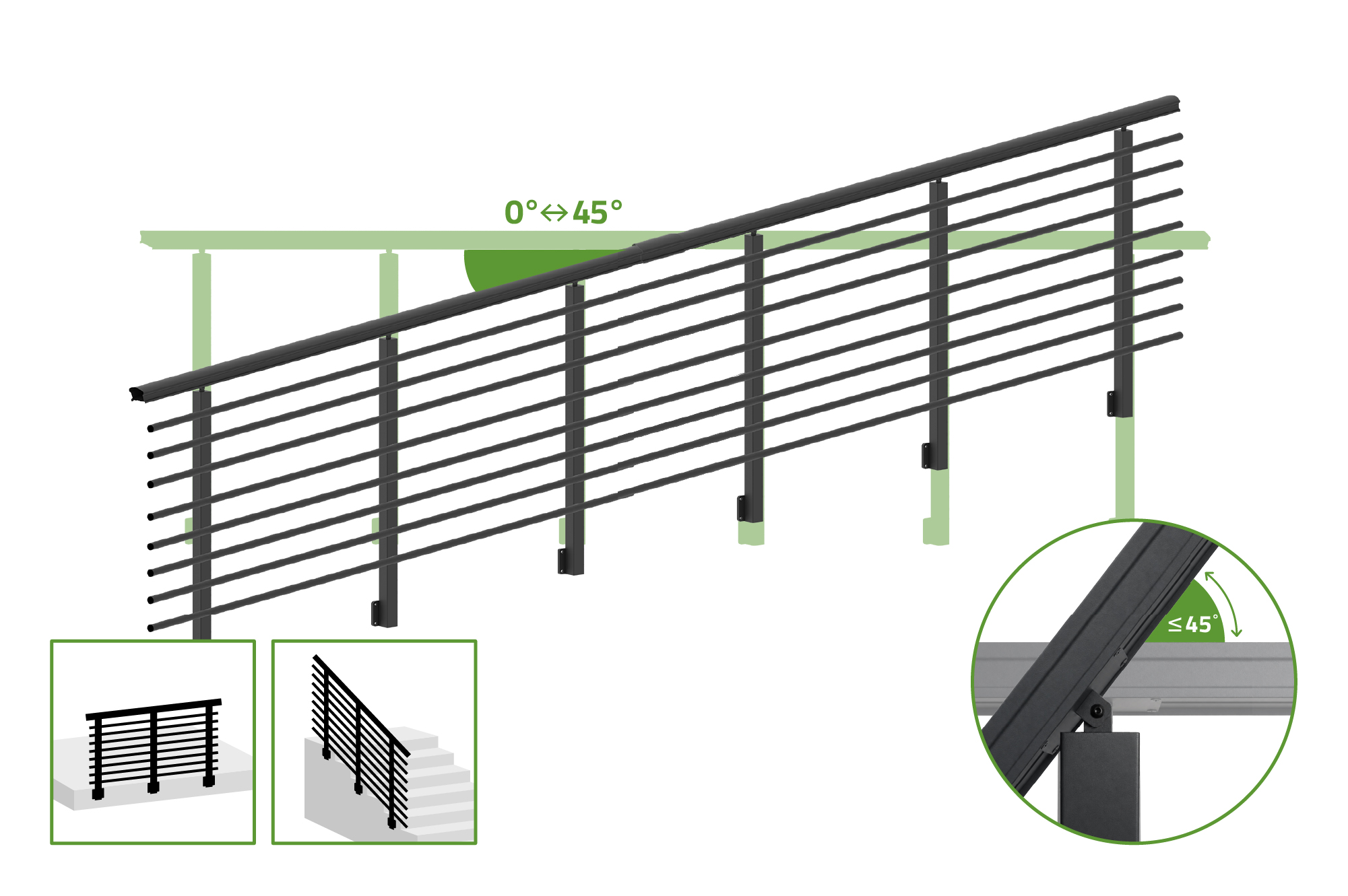 Balustradă din aluminiu gri antracit, 380 cm, pentru montare pe perete cu accesorii - KORAB 5