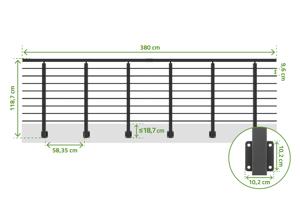 Balustradă din aluminiu gri antracit, 380 cm, pentru montare pe perete cu accesorii - KORAB 3