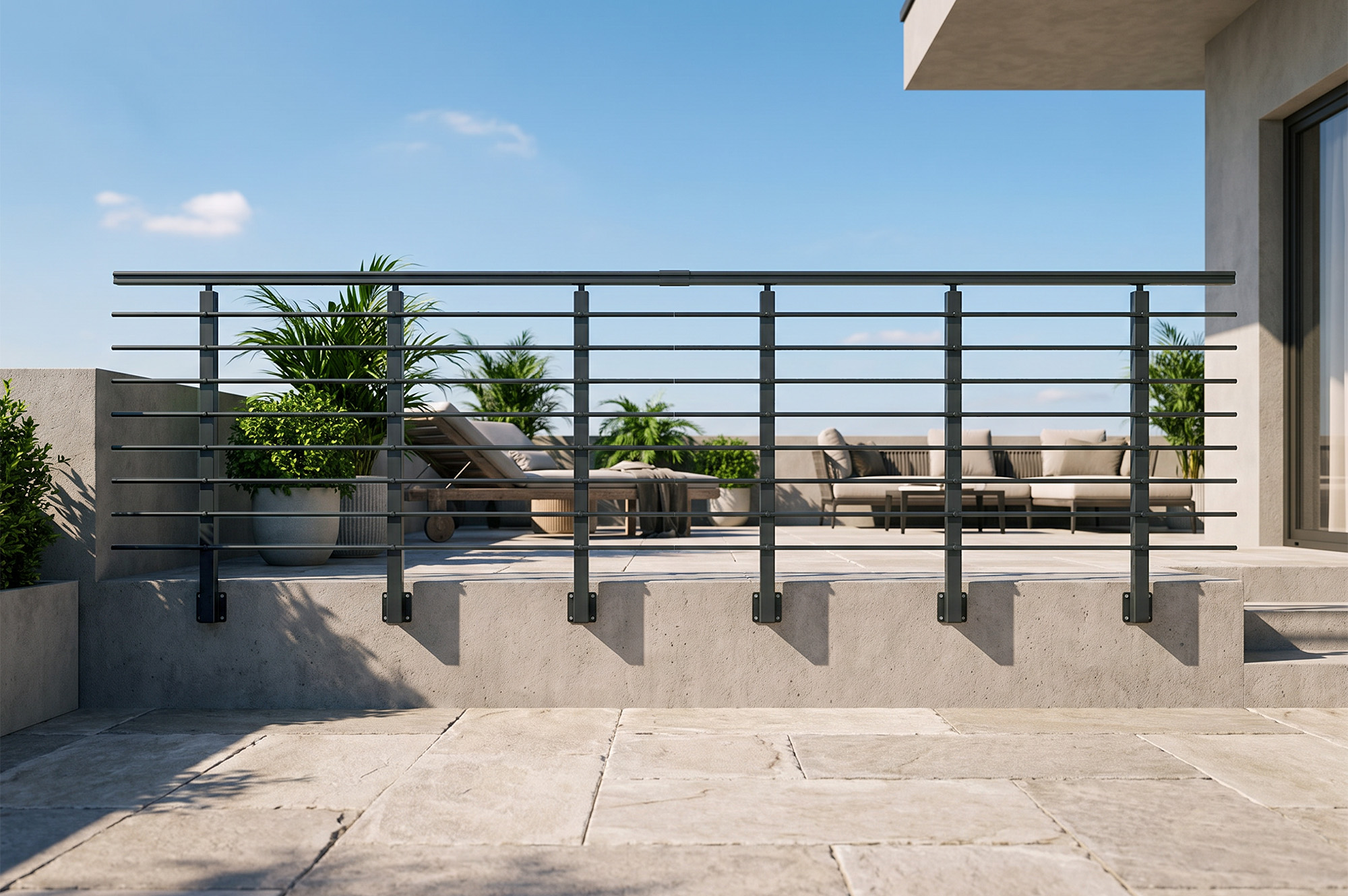 Balustradă din aluminiu gri antracit, 380 cm, pentru montare pe perete cu accesorii - KORAB 2