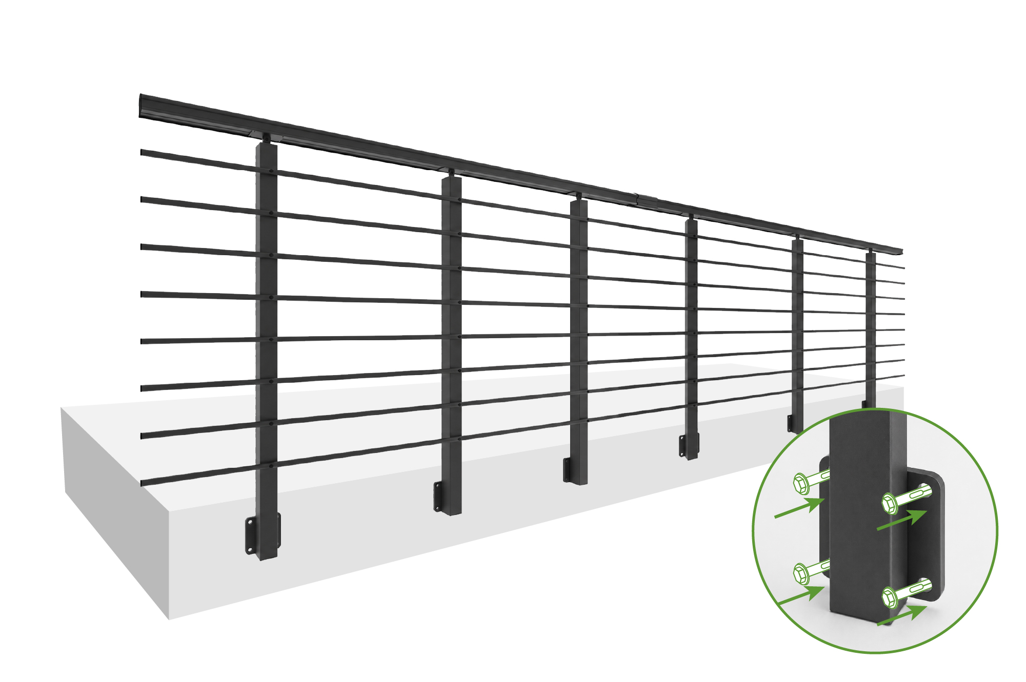 Balustradă din aluminiu gri antracit, 380 cm, pentru montare pe perete cu accesorii - KORAB 4
